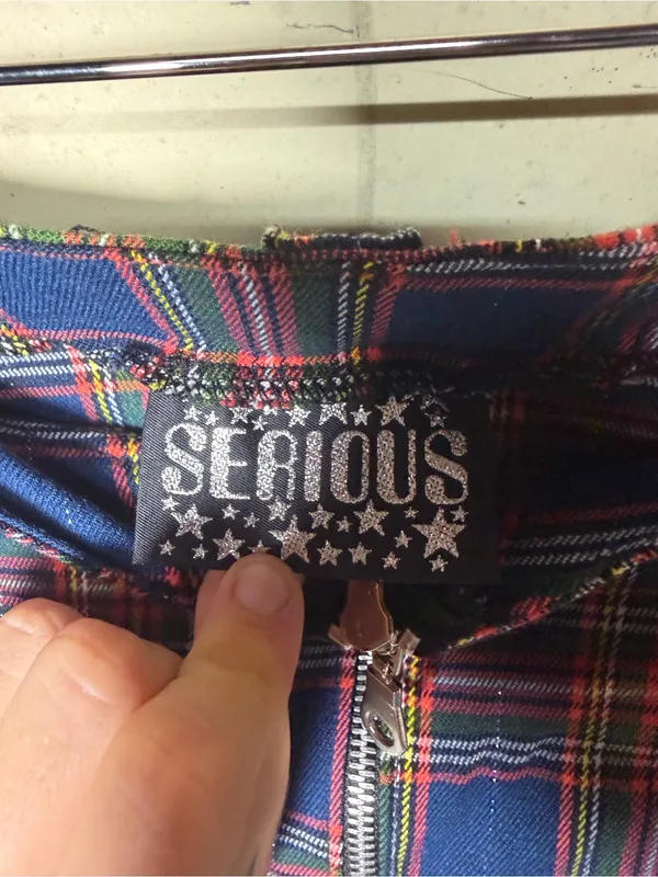 Serious Y2K Punk Plaid Bondage Cargo Pants Zip Hem Grunge Cyber Goth Size 7 - Image 5