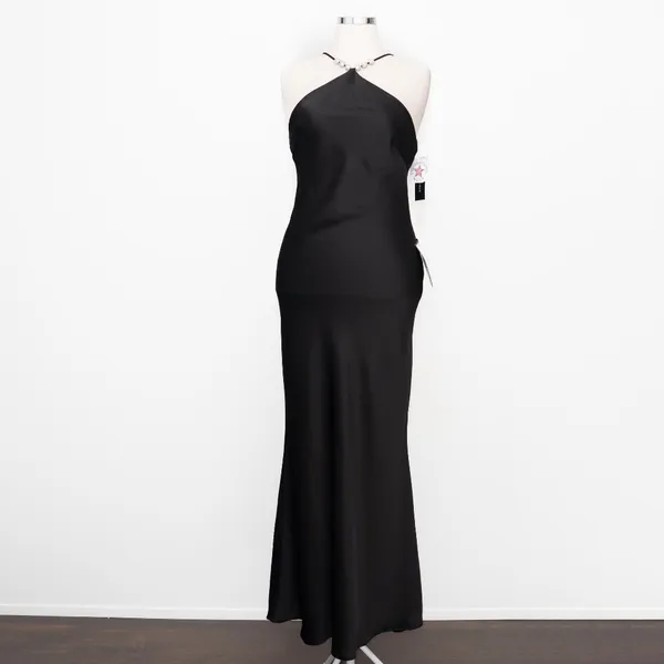 Betsy & Adam‎ - Pavé-Bead Satin Halter Gown - Image 2