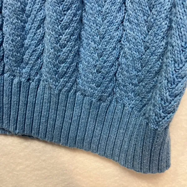 LL Bean Womens Blue Cotton Cable Knit Sweater Size Medium Fisherman‎ - Image 6