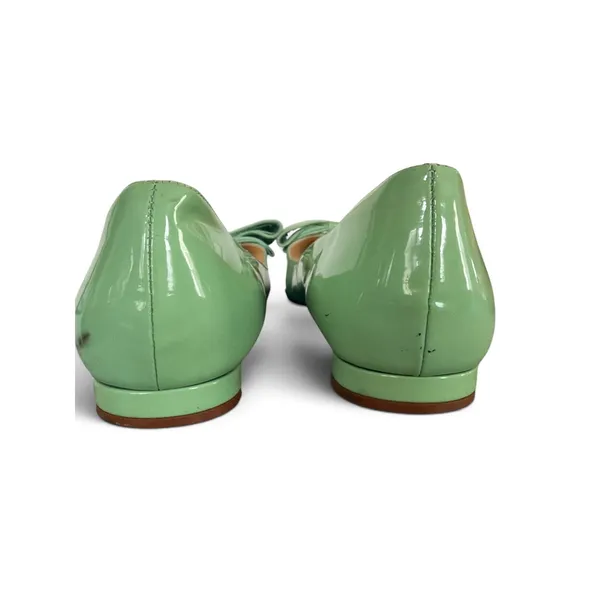 Saks Fifth Avenue Mint Green Patent Leather Bow Pointed Toe Flats Italy 10B - Image 5