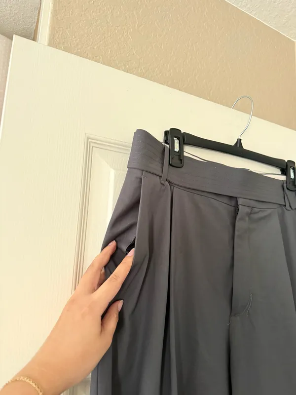 Zara Grey High Waisted Relaxed Trouser Pant with Button Belt - Image 8