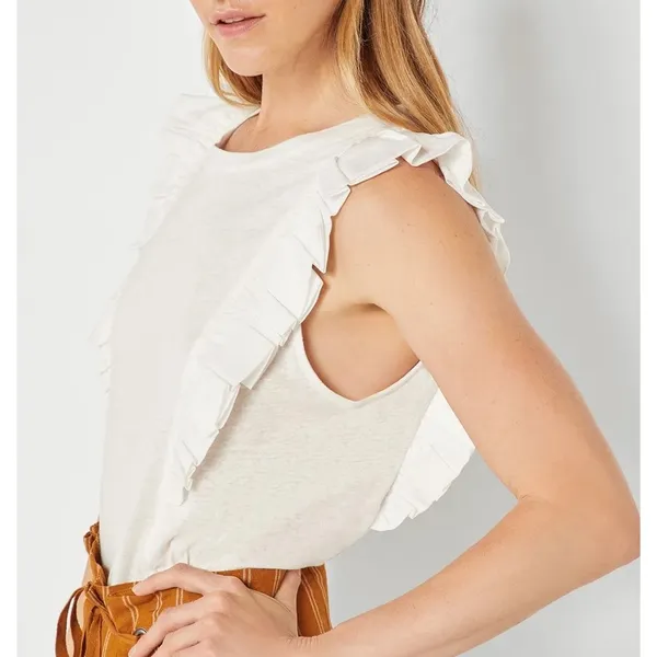 Bcbgmaxazria Sleeveless Ruffle Knit Top Size L WHITE NEW - Image 4