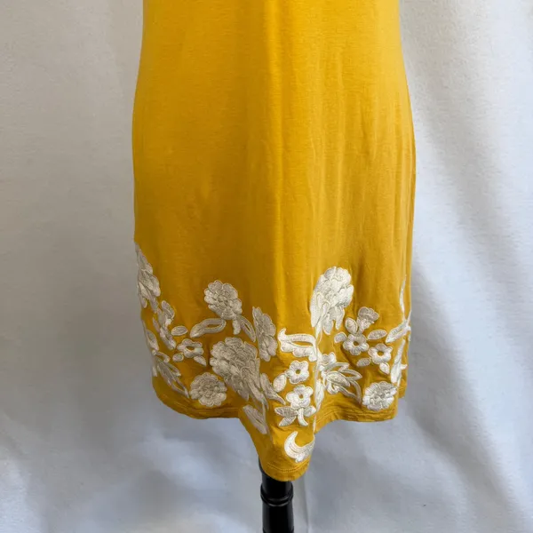 Mustard Yellow Floral Embroidered Sun‎ Dress Medium Bohemian Vacation Resortwear - Image 3