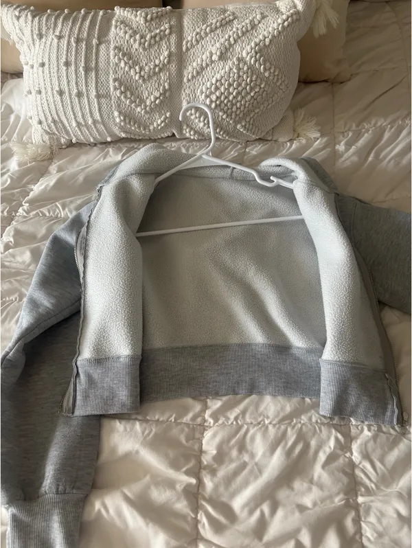 Cropped Grey Zip Up Jacket Gray - Image 2