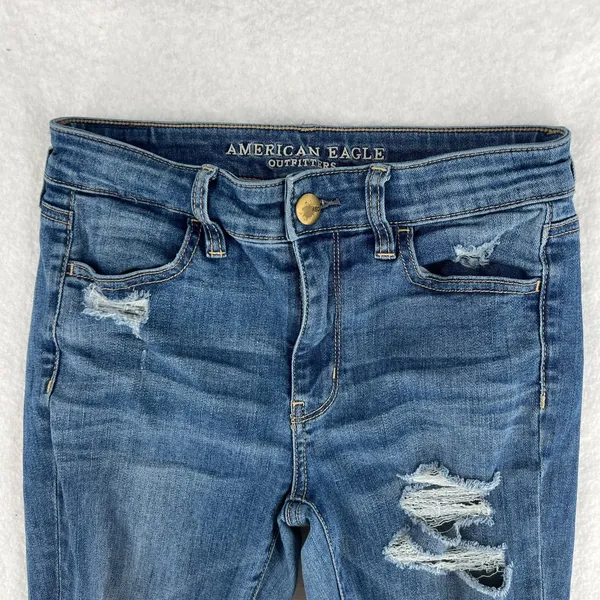 American Eagle Outfitters High Rise Jegging Jeans Womens 4 Blue Denim Distressed - Image 3