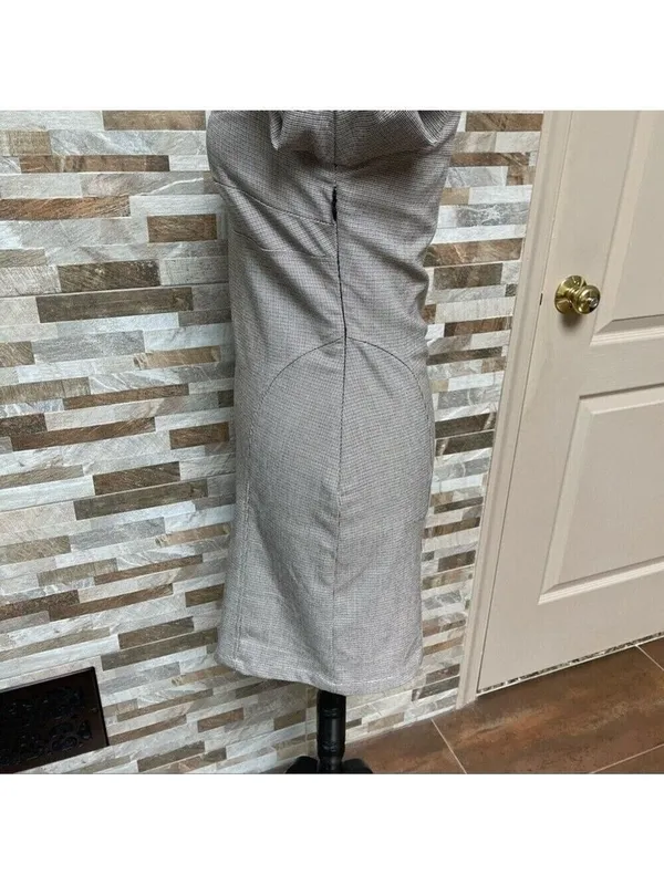 Zara Mini Shift Dress Brown Plaid Long Sleeve Square Neck Business Casual Sz M - Image 11