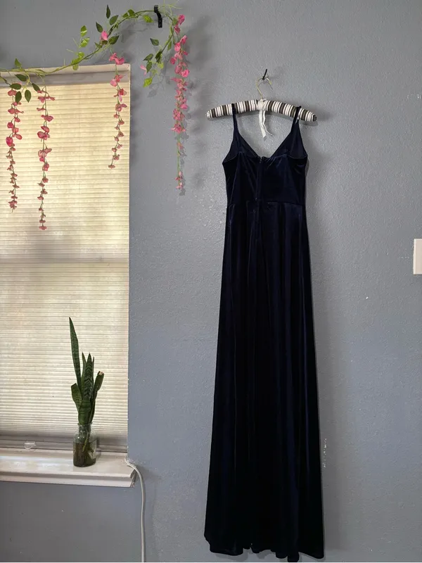 Windsor Navy Velvet Maxi Slip Dress - V-Neck Sleeveless - Image 2