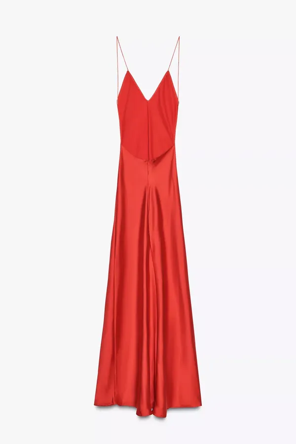 Zara nwt red maxi dress fitted bodycon satin effect party evening holiday gown - Image 8