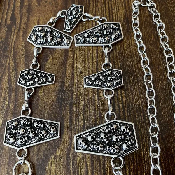 Women's Silver Coffin Skull Chain Belt Body Chain, Fits 14-43 Inches, X7G9A1393 - Image 4