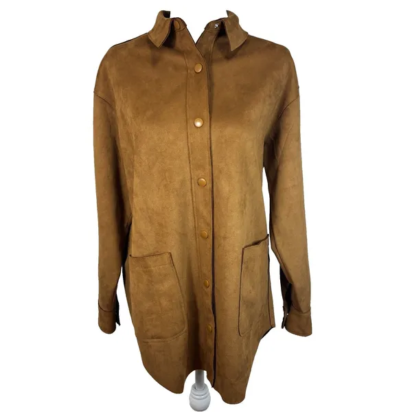 Well Worn Shacket Womens S Brown Faux Suede Snap‎ Buttons Chic Casual Minimalist - Image 3