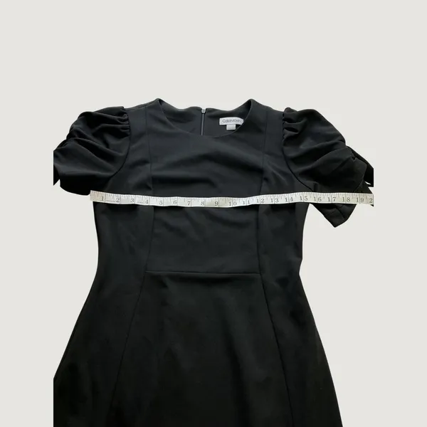Calvin Klein Womens Black Puff Sleeve Tie Detail Sheath Dress Size 4 Solid LBD - Image 6