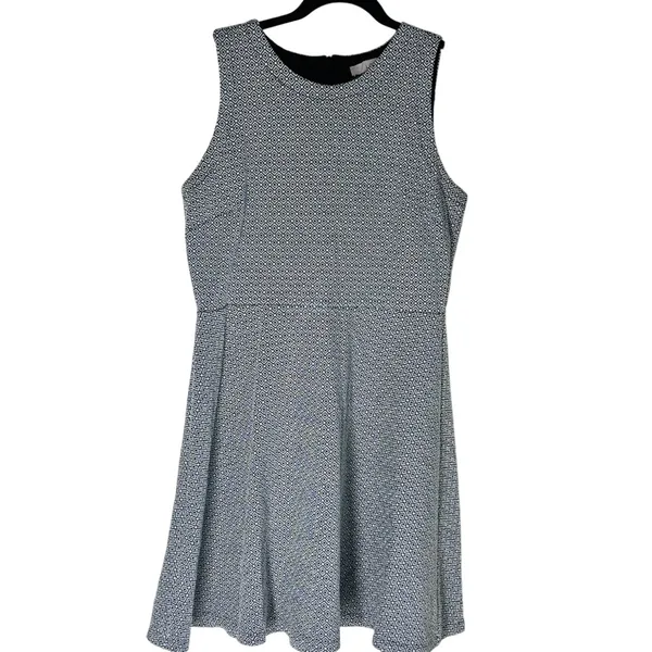 LOFT Black White Geometric Double Knit Jacquard Dress 8 - Image 3