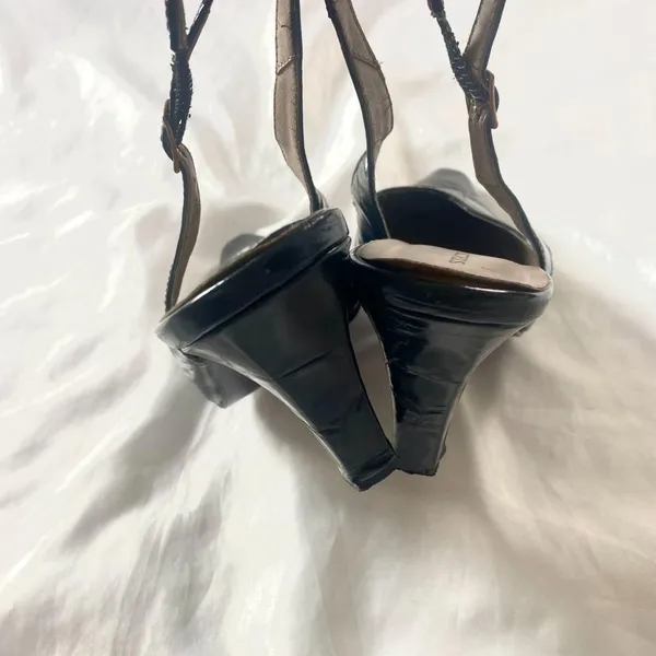 Stacy Adams Vintage 90s Black Leather Slingback Kitten Heels US 8 - Image 6