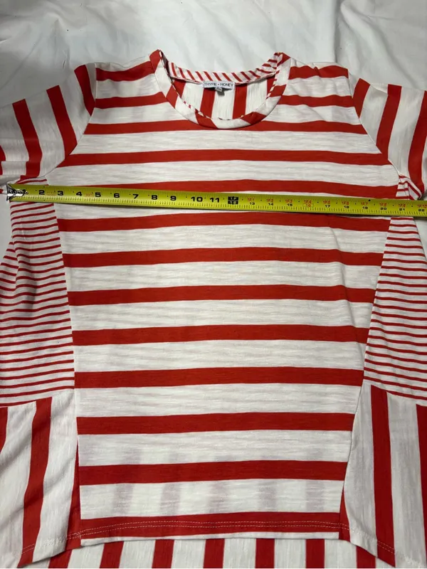 Thyme+Honey Cotton Oversized Red and White Crewneck Top SZ L Coastal - Image 6
