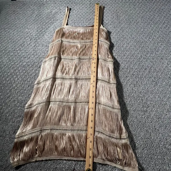 Zara Fringe Mini Dress Women Small Champagne Gold Flapper Chain Detail NWT - Image 14