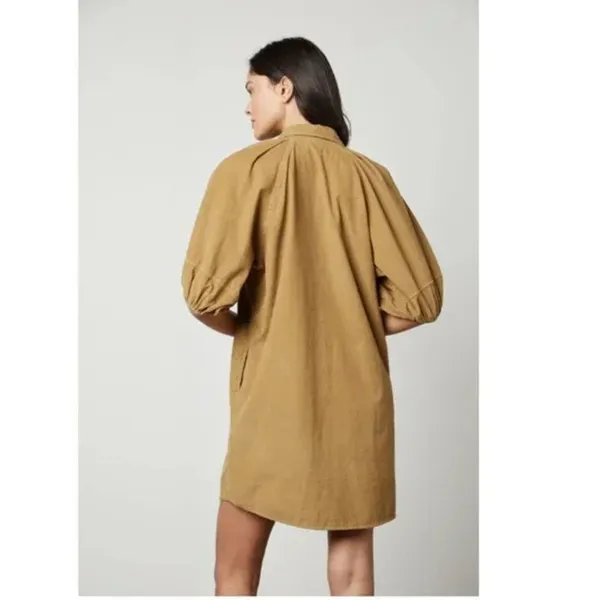 Velvet by Graham & Spencer SM Kady Brown Corduroy Puff Sleeve Mini Dress Boho - Image 2