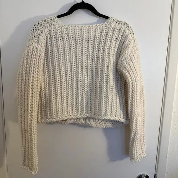 Chunky Knit Cardigan Cream V Neck Button Front Pockets Cozy Oversized Small - Image 7
