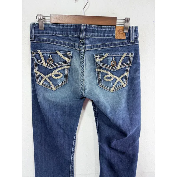 BKE Buckle Jeans Madison Bootcut Stretch Women's 28x33.5 Dark Blue Whiskering - Image 5