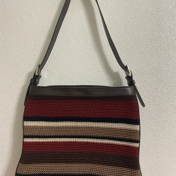 the Sak soft knit multi colored striped crossbody purse. Has a 70s/80s vibe - Image 2