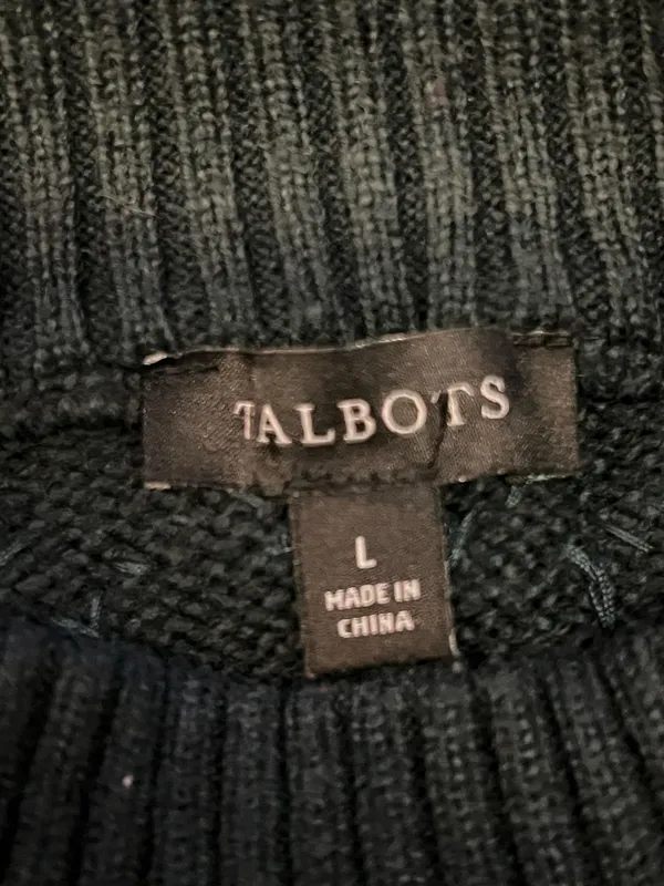 Talbots Sweater Womens Large Blue Mock Neck Beaded Jewel Yoke Knit Pullover - Image 7