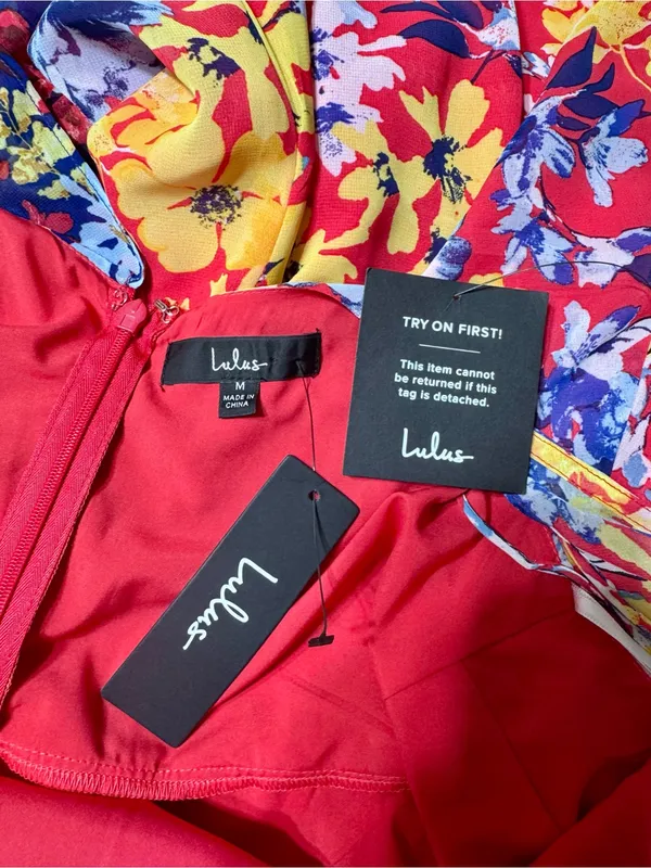 Lulu’s Radiant Rudy Red Floral Print Chiffon Maxi Dress Medium NWT - Image 12