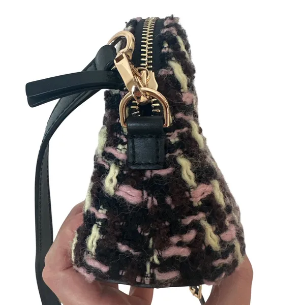 Tory Burch Kira Small Tweed Camera Bag Crossbody Black Pink Gold Logo - Image 6