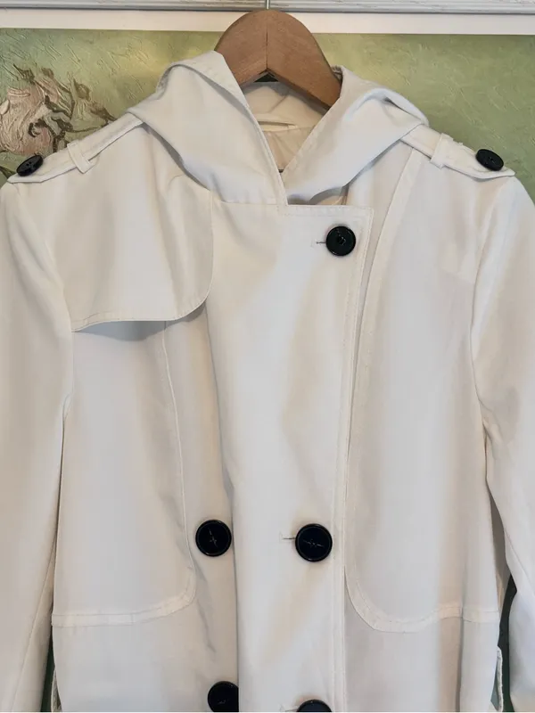 ESPRIT Hooded Double Breasted Trench Coat with Belt M 20” p2p White EUC - Image 6