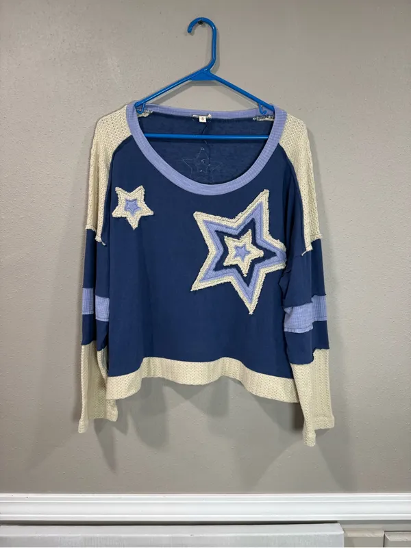 POL Threaded Pear Natalie Star Patchwork Oversized Top - Image 3
