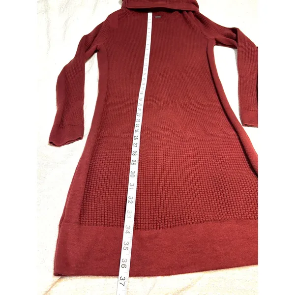 prAna Funnel Neck Tunic Sweater Dress M Burgundy Waffle Knit Granola Gorpcore - Image 7