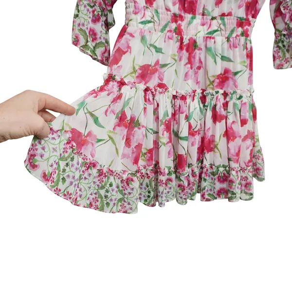 MISA Los Angeles Size Medium Pink Floral‎ Ruffle Mini Dress Smocked Waist Girly - Image 4