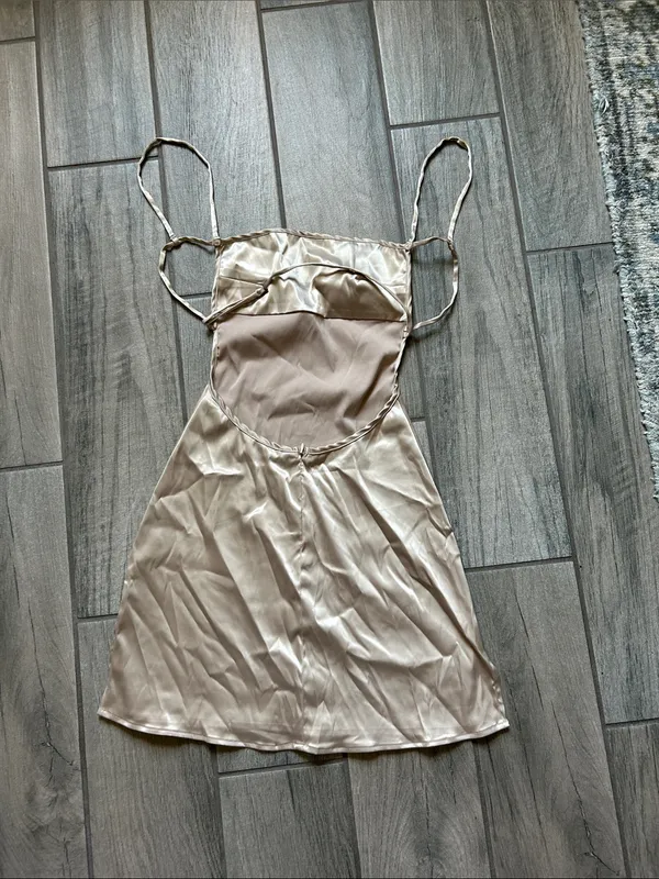Champagne Satin Slip Dress with Thin Straps - Image 3