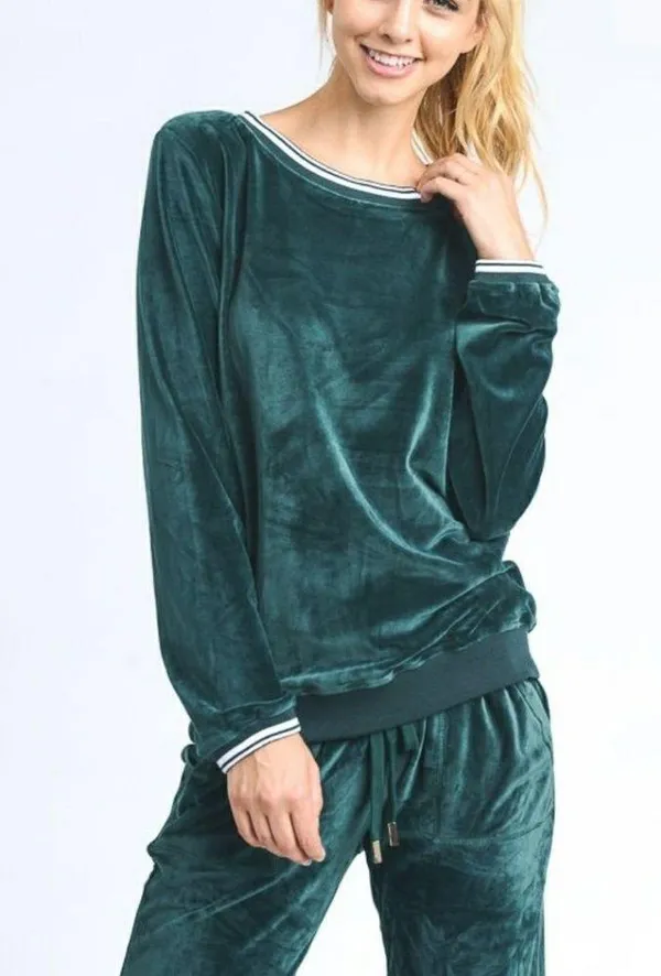 Betty velour jogger drawstring pants Teal Blue - Image 4