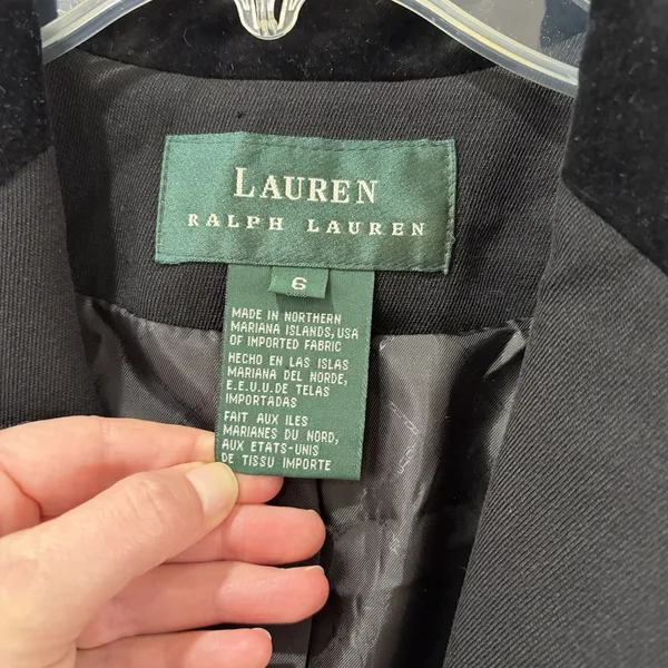 Lauren Ralph Lauren Single Breasted Wool Blazer Velvet Collar Button Jacket Sz 6 - Image 5