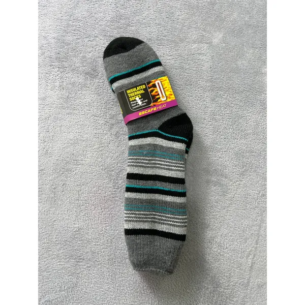 Escape Heat Insulated Thermal Socks Women 9 11 Gray Black Aqua‎ Stripe Cozy Warm - Image 3