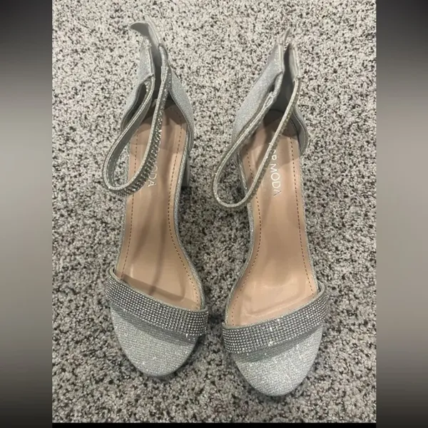 TOP Moda Silver Delia-80 Ankle Strap Rhinestone High Heel Sandal - Image 2