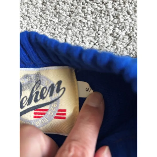 Vintage 80s Dehen 1920 Varsity Sweater Small Blue Yellow Dexter Lions Cheer Wool - Image 6