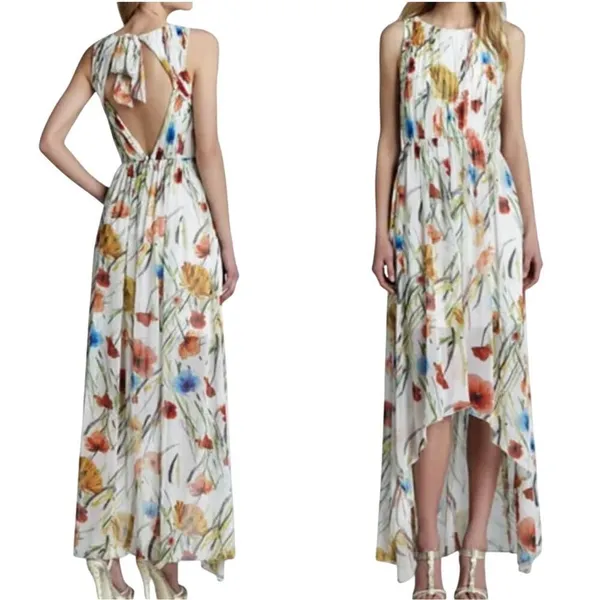 Wedding Guest Dress Size 0 Alice Olivia Mel Open Back High-Low Exotic Poppy Maxi - Image 2