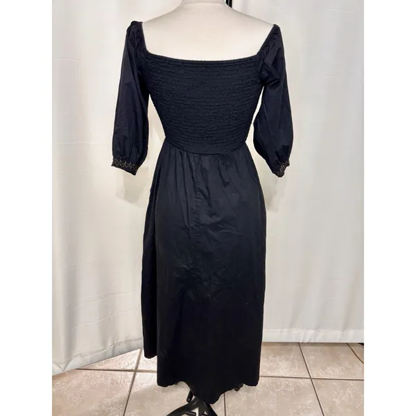 Old Navy Fit & Flare Maxi Dress Womens Small Black Cotton Smocked Off Shoulder - Image 12