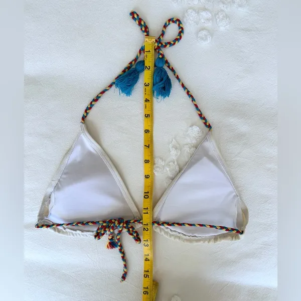 Cupshe Braided Triangle Halter Bikini Top - White/Multi - L - Image 6