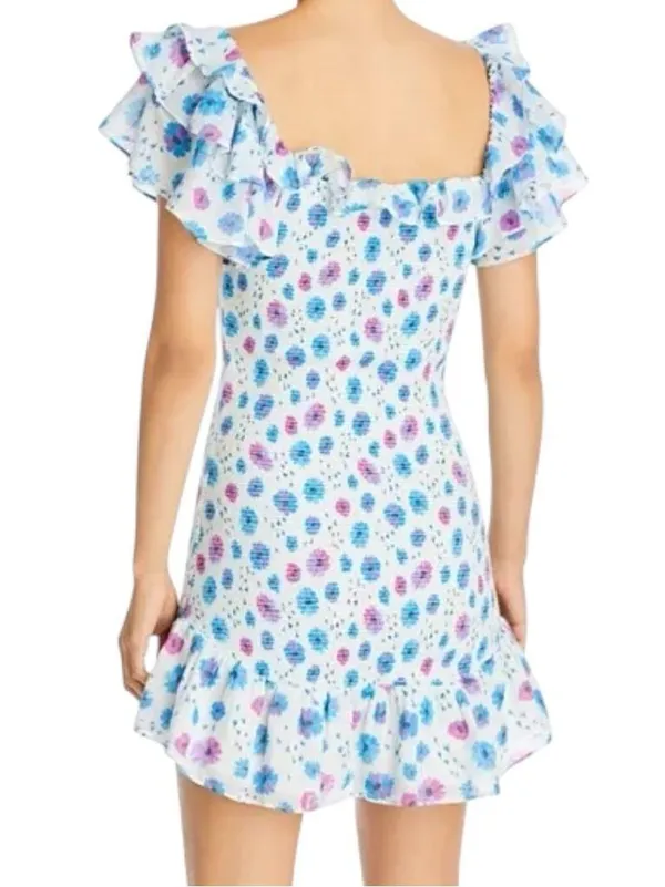 LoveShackFancy Size XS Deep Cotton Candy Blue Liberty Print Smocked Kodie Dress - Image 9