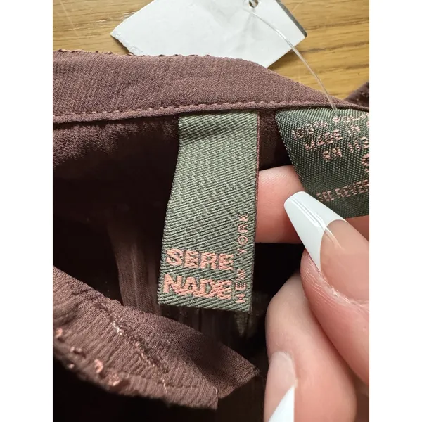 Serenade Women Size Small Button Down Shirt Crinkle Stretch Brown Office Chic - Image 3