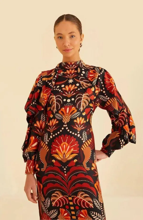 💕FARM RIO💕 Nature Beauty Red Scarf Backless Midi Dress ~ Large L NWT - Image 9
