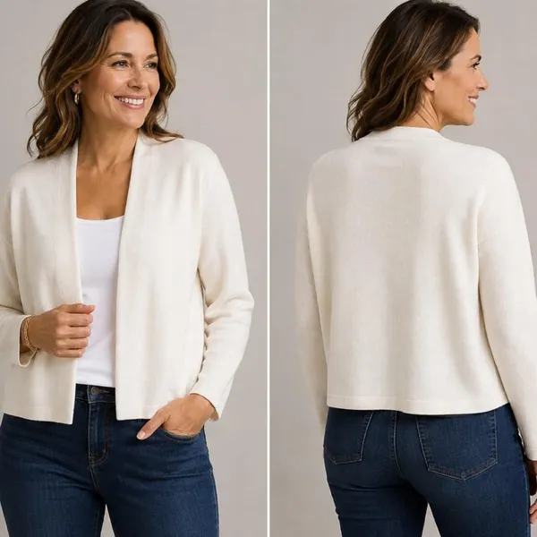 J.Jill Ivory Open Front Knit Cardigan Sweater Size Medium - Image 2