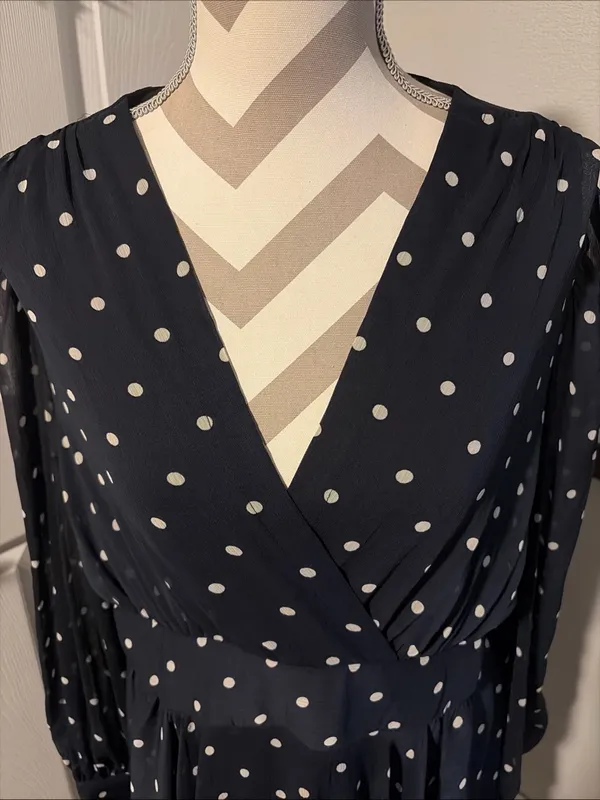 Tommy Hilfiger Women's Navy Polka Dot Long-Sleeve chiffon midi Dress size 14 - Image 2