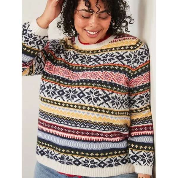 Old Navy Fair Isle Chunky Knit Sweater & Scarf White Multicolor‎ XXL - Image 11