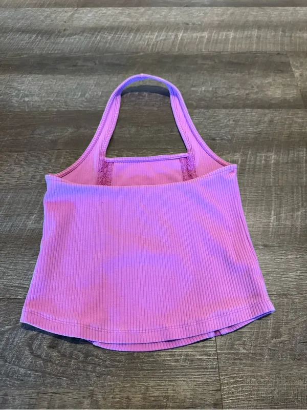 American Eagle Ribbed Halter Tank Top with Lace Details - Image 3