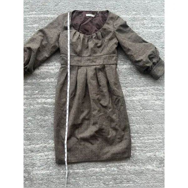 Badgley Mischka Women Size 4 Brown Houndstooth 100% Wool Shift Dress - Image 9