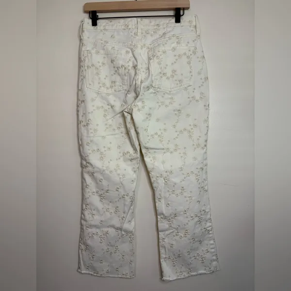 J.Crew‎ Billie Demi Boot Crop Jeans 28 White Embroidered Floral Raw Hem Cotton - Image 9