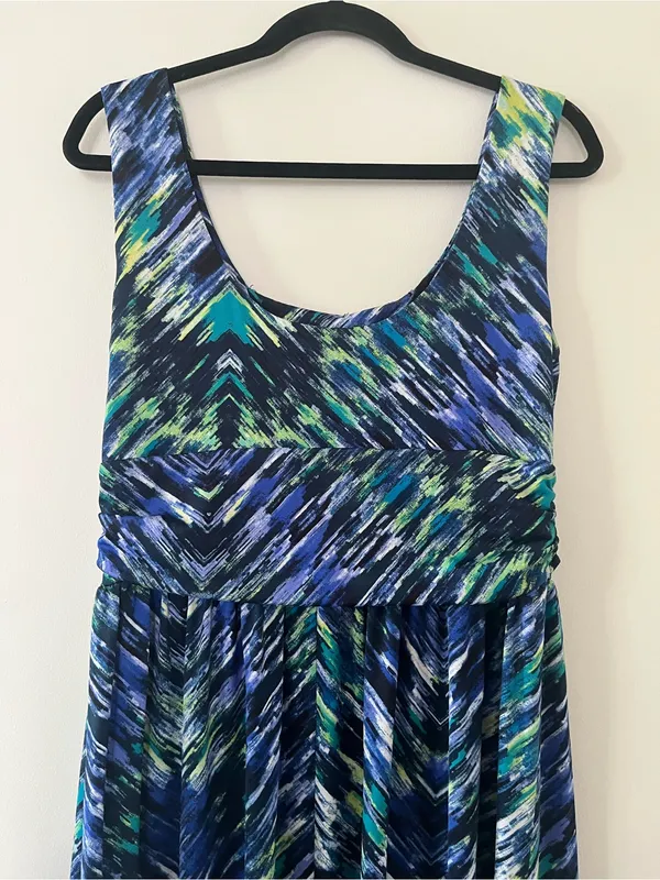 AB Studio Blue Green Abstract Maxi Dress Large Stretch Sleeveless Vacation Resort Flowy - Image 7