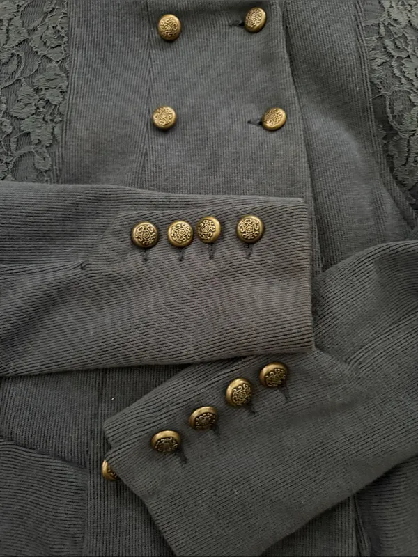 Free People We The Free Victorian Lace Gray Ribbed Peplum Military Band Jacket - Image 6